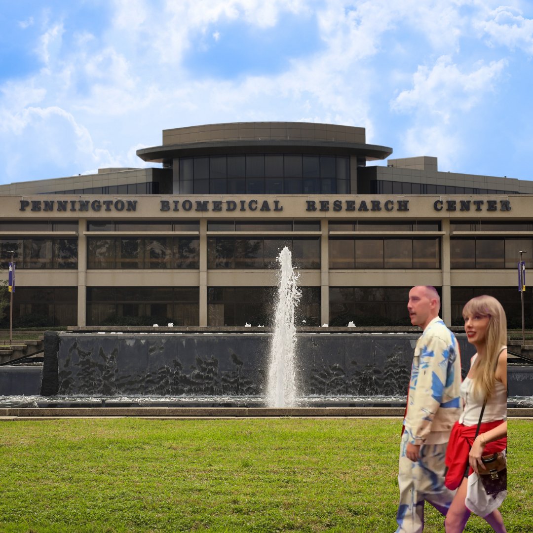 PBRCNews's tweet photo. BREAKING NEWS: Taylor Swift and Travis Kelce spotted at Pennington Biomedical signing up for a clinical trial! Join SWIFTly by visiting https://t.co/DuxIidm633 (Taylor's Version) https://t.co/qdqIr7lEuL