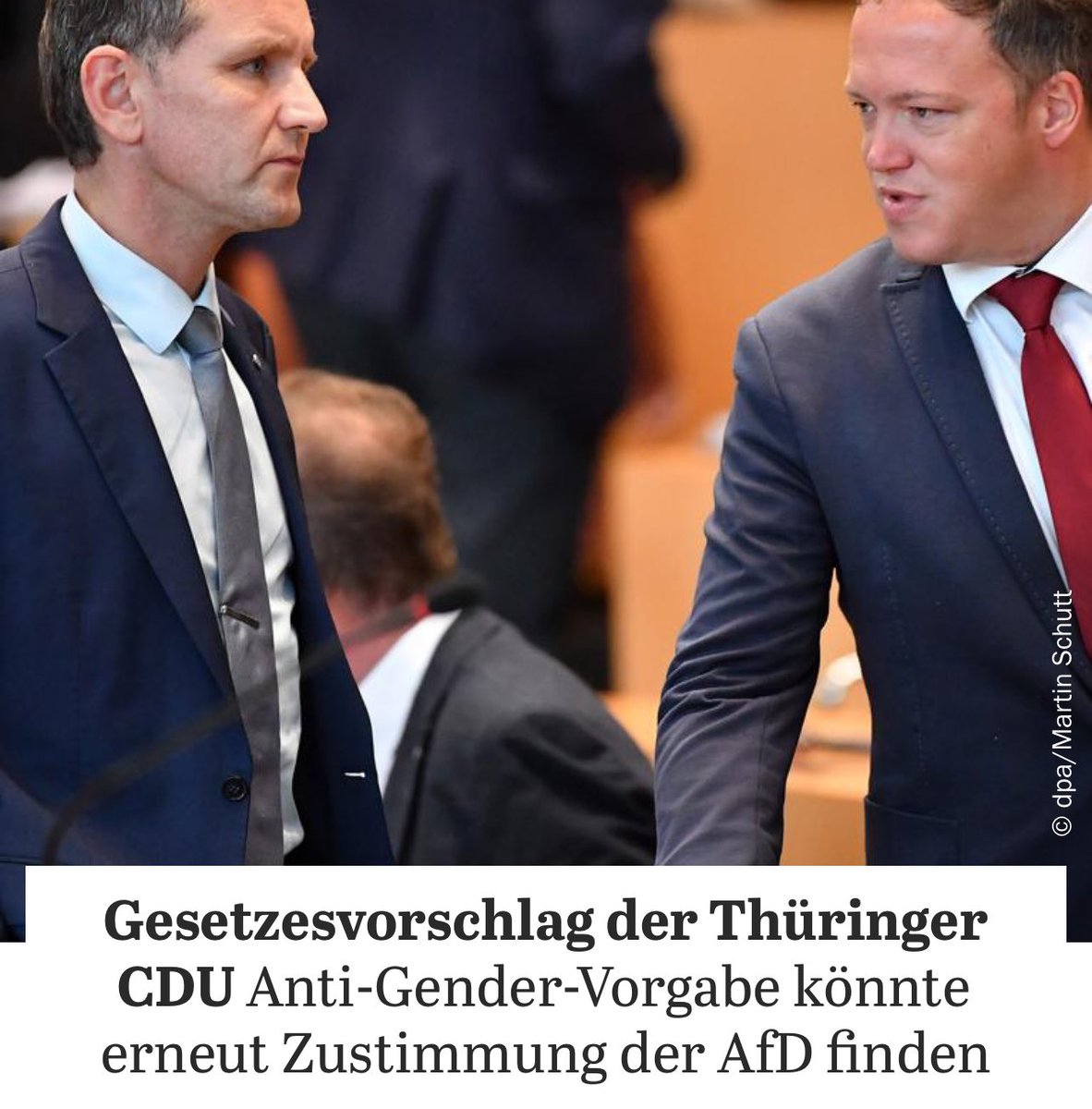 Die #CDUThüringen will einen Antrag im Landtag einbringen, um in Schulen und Verwaltung die Verwendung von #GenderSprache zu verbieten. Das ist ein weiterer Fall, bei dem die CDU mithilfe der AfD eine Mehrheit bekommen wird und sie macht es im vollen Bewusstsein. 

Ich will daran