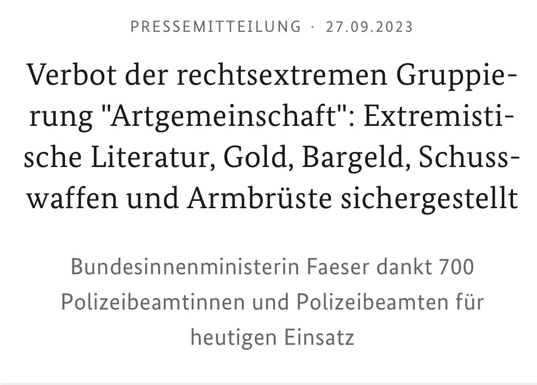 daniel_heinke's tweet photo. #Germany
Right-wing extremist organization #Artland proscribed in Germany, multiple premises searched in large-scale law enforcement operation across twelve German ‚Länder‘ (states): Federal Ministry of the Interior.
@BMI_Bund press release (🇩🇪):
https://t.co/f3OFMU8rUQ https://t.co/j9I7nqTOAS