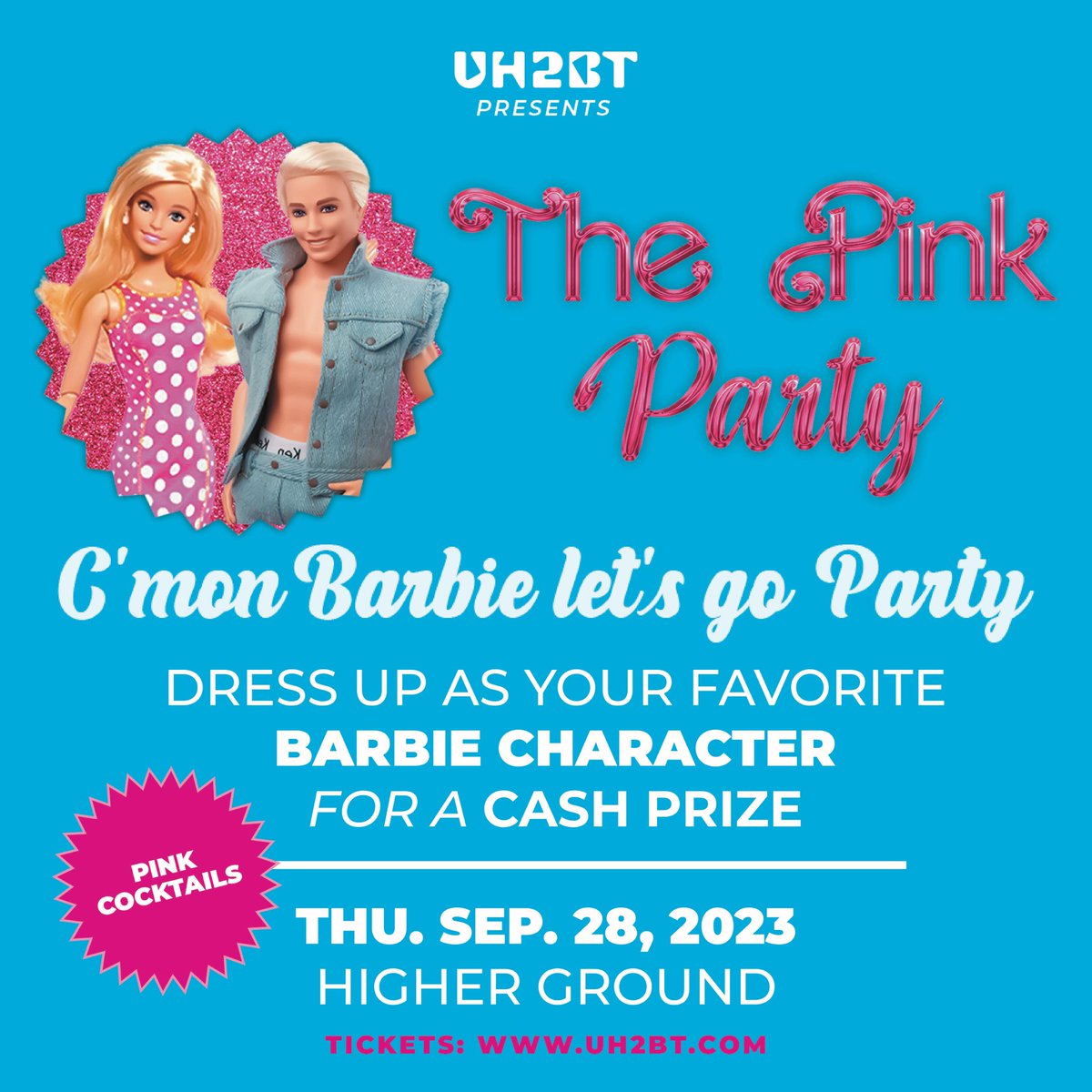 EmojiNightmare's tweet photo. Let’s play dress up! This is gonna be a fun event. Let’s sip pinkity drinkities together and imagine a world where the Kens just beach off and nothing else. @HigherGround @UH2BT https://t.co/0r4w29jR91
