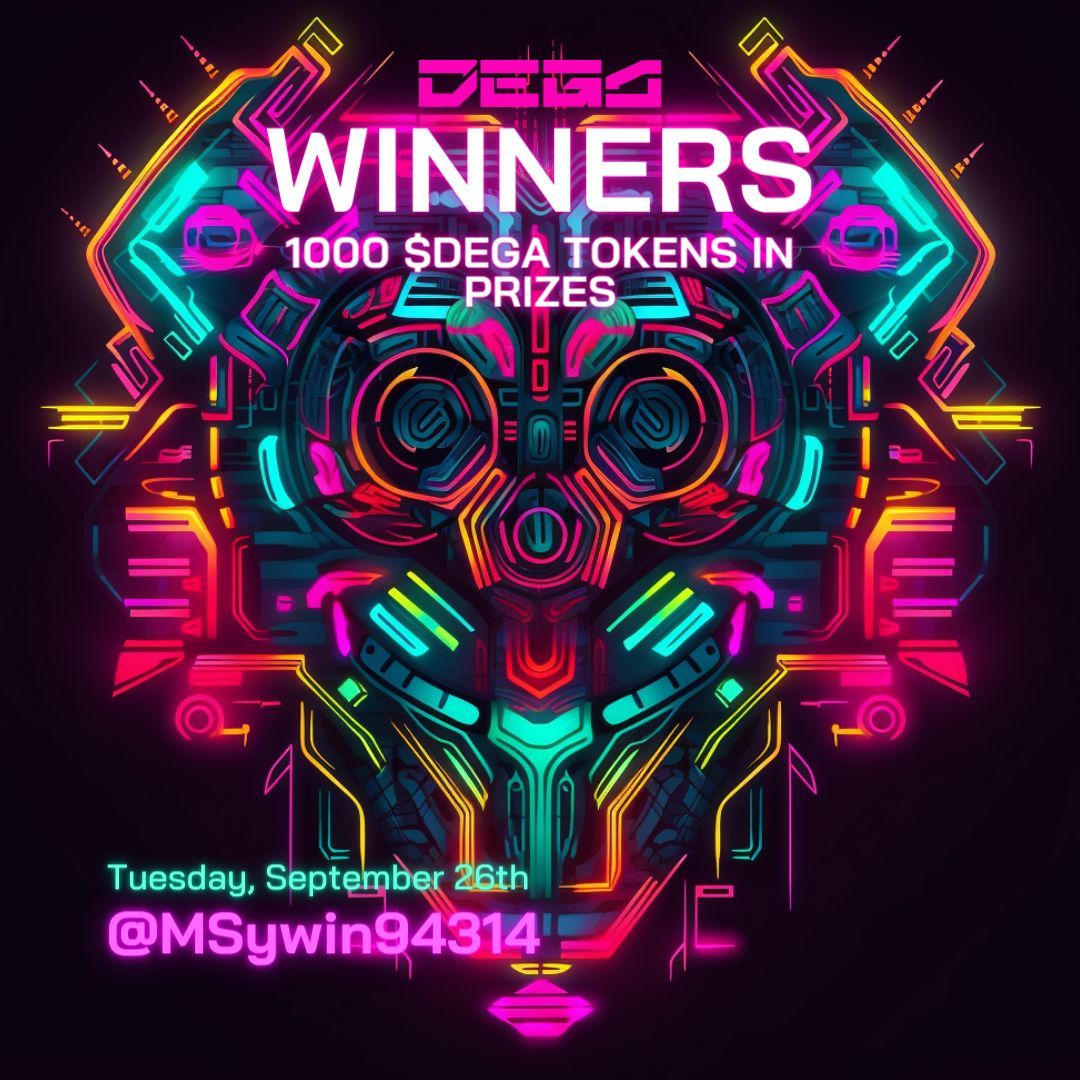 DEGA_org's tweet photo. It's our pleasure to announce that @MSywin94314 has conquered the #DEGA DailyChallenge, seizing the coveted prize of 1000 $DEGA Tokens! ๐ฐ
To claim your prize, DM your address to @DEGA_community
โ $DEGA tokens distributed at the TGE Q1 2024.
#GoDegan ๐ฅ https://t.co/OwE6GAekLB