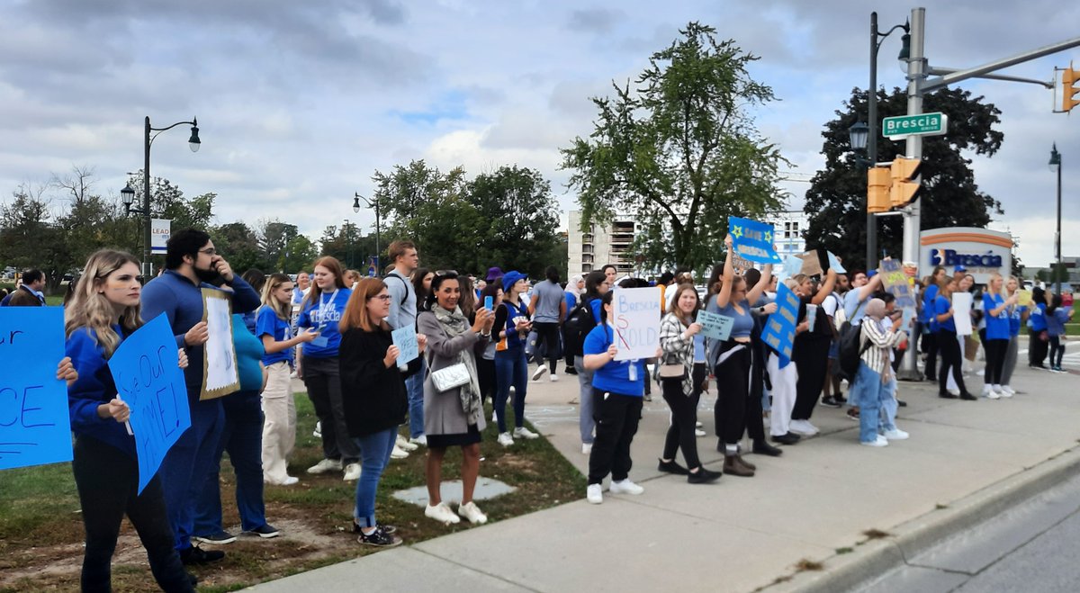 WLUFA's tweet photo. Standing in solidarity with Brescia University College during merger talks with Western University! Let's unite with faculty, students, and staff to diligently safeguard quality education, valuable work, and this crucial space for women. @BresciaFaculty #LessWithLess #NoRetreat https://t.co/6pBSs9bBjd