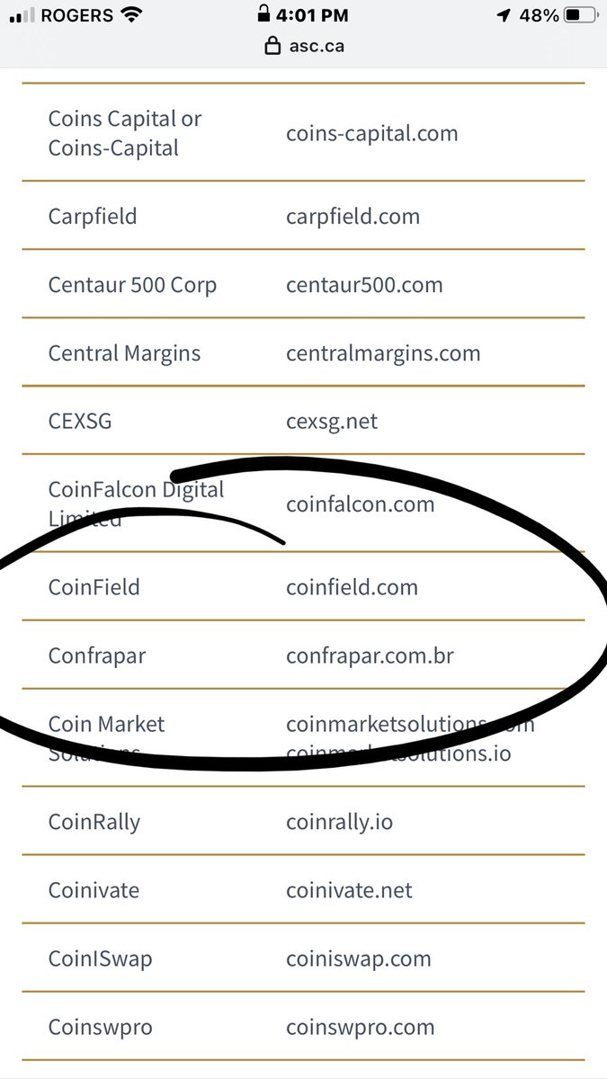 xrpbobafett's tweet photo. Coinfield made the list on warning list in Alberta Securities C. Nice one, Bob
#cryptohackers #bitcoin #flr #xrp #xlm #sgb #xlm #eth and more. Tingo group and all the cocaine . https://t.co/Mj4WqRJnwl