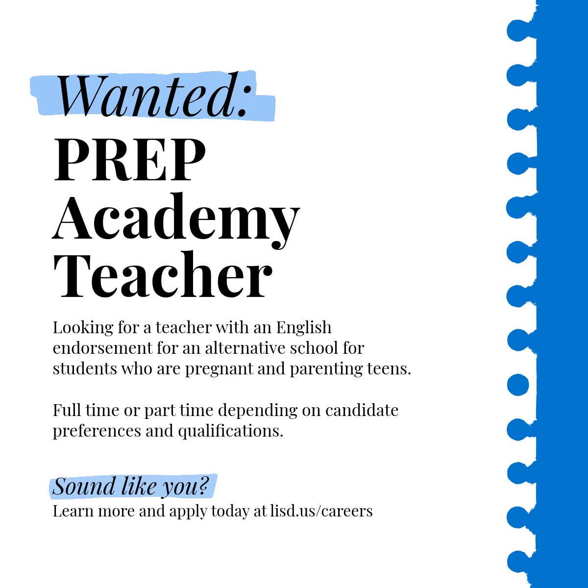 LenaweeISD's tweet photo. The LISD PREP Academy has a teacher opening. This position can be part time or full time and requires an English endorsement. Learn more and apply at https://t.co/UPn1g05TVh. #Lenawee #nowhiring #teacherjobs https://t.co/46eP5f9ve1