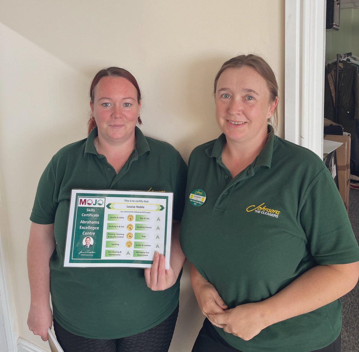 Great to see a happy Louise in Abraham’s Excellence Centre this week passing her Spotting skill being assessed by manager Lorraine <a href="/MOJODryCleaners/">MOJO</a> <a href="/TimpsonNews/">Timpson Group News</a>