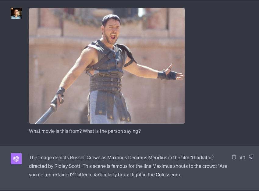 petergyang's tweet photo. Yes ChatGPT, I am indeed entertained. https://t.co/XcENUMVcBF