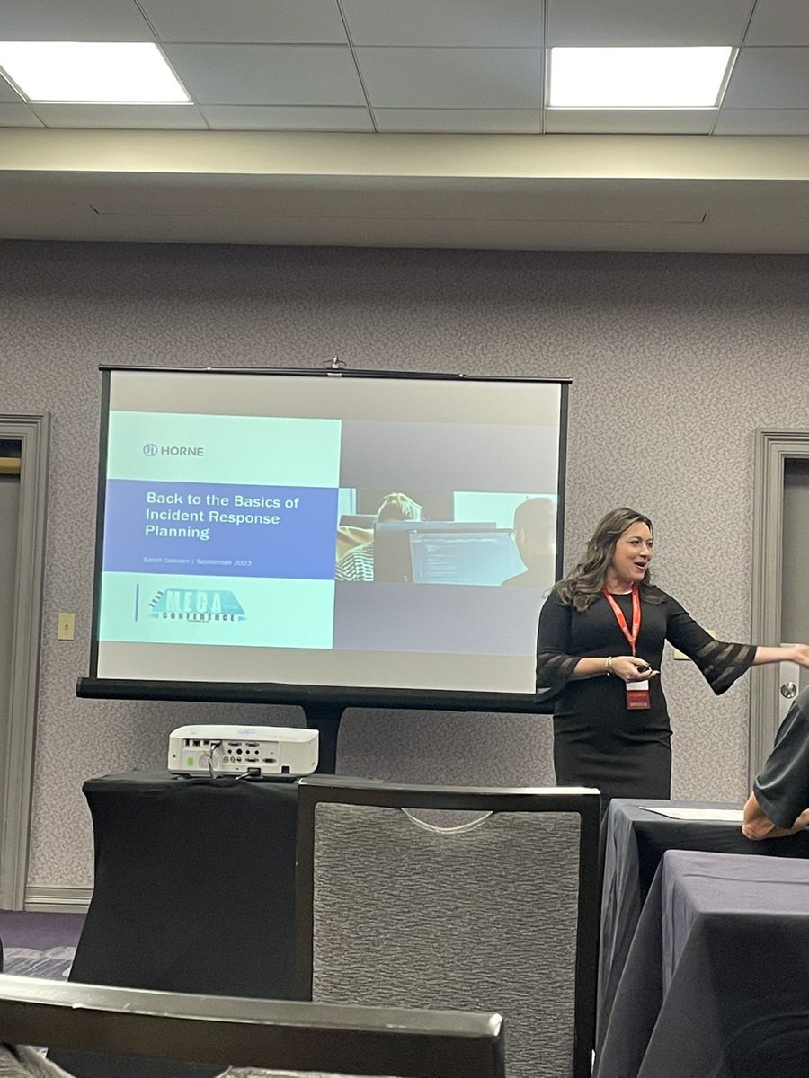 Today Sarah Duncan, <a href="/HORNE/">HORNE</a> #Cyber, led a session as part of the technology track today. She explained the basics of #IncidentResponse planning, key steps &amp; considerations to get started with &amp; best practices to improve organizations’ existing plans.
#ABAMegaConf2023