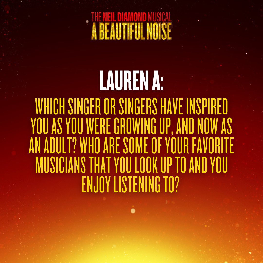 beautifulnoise's tweet photo. Lauren's #QuestionForNeil: "Which singer or singers have inspired you as you were growing up, and now as an adult? Who are some of your favorite musicians that you look up to and you enjoy listening to?" 👉 Swipe for @NeilDiamond's response.
#NeilDiamondMusical #ABeautifulNoise https://t.co/76few31I7L
