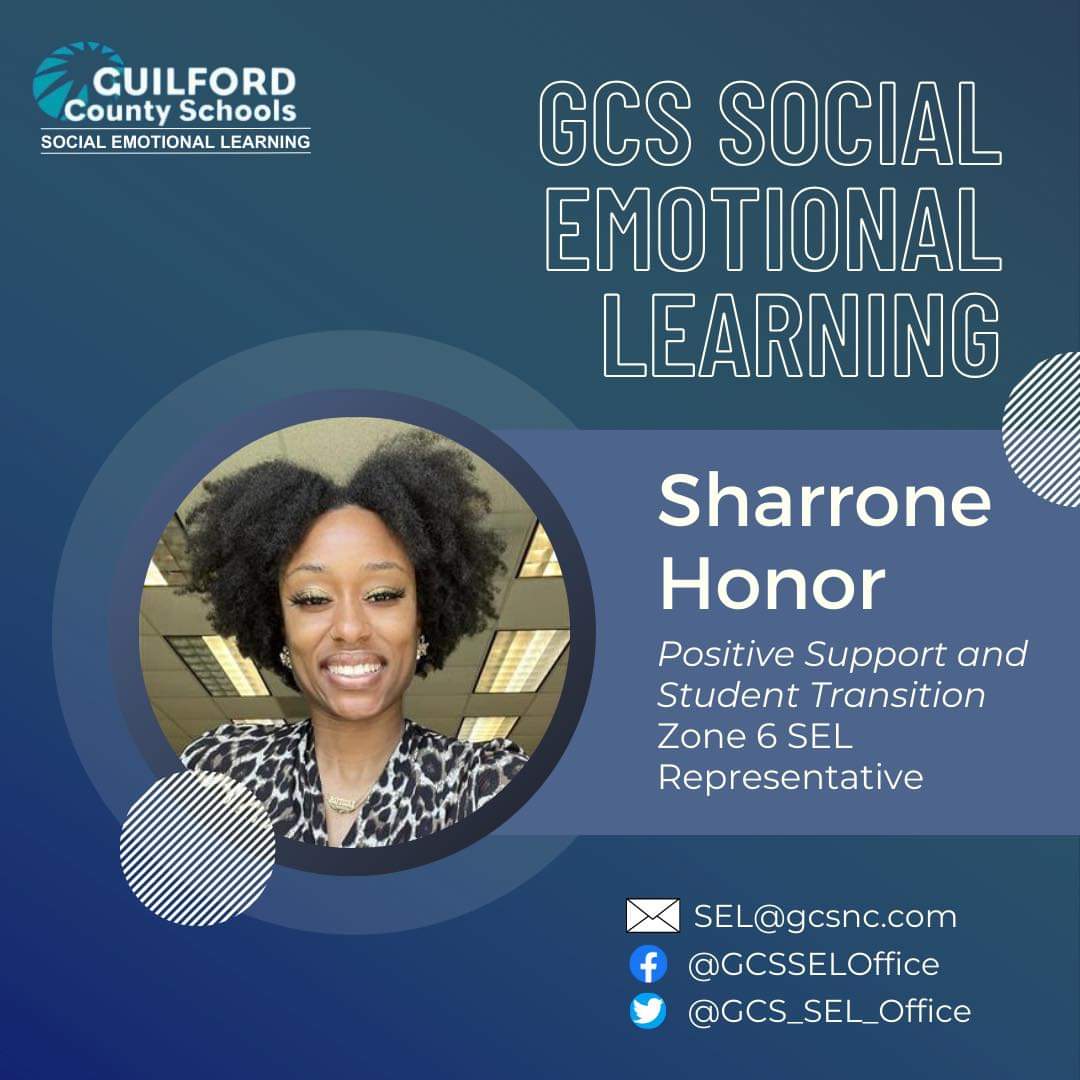 GCS_SEL_Office's tweet photo. INTRODUCING THE SEL TEAM!!!
🔹🔹🔹
Meet Zone 6 SEL Representative, Sharrone Honor! Sharrone is Positive Support and Student Transition for Guilford County Schools.

#SEL #GCS #StudentTransition @SharroneHonor https://t.co/AhIzwL6pIh