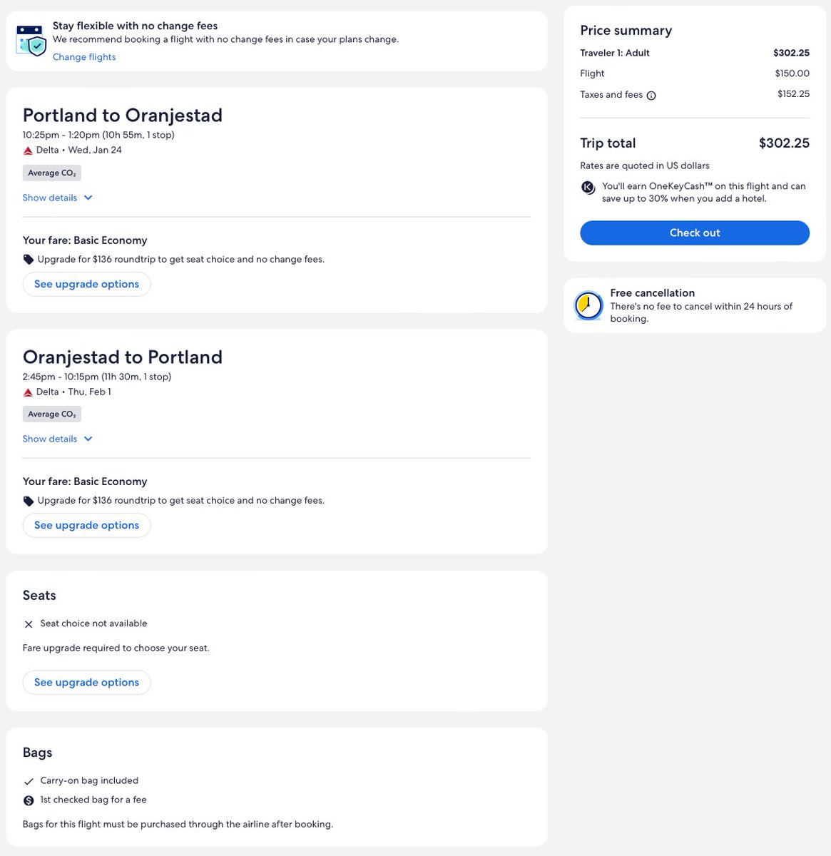 *rare*
Delta flights to #Aruba 🇦🇼 from Portland for $302 R/T.
Details.. bit.ly/3RAqyt6

Screenshot via Expedia