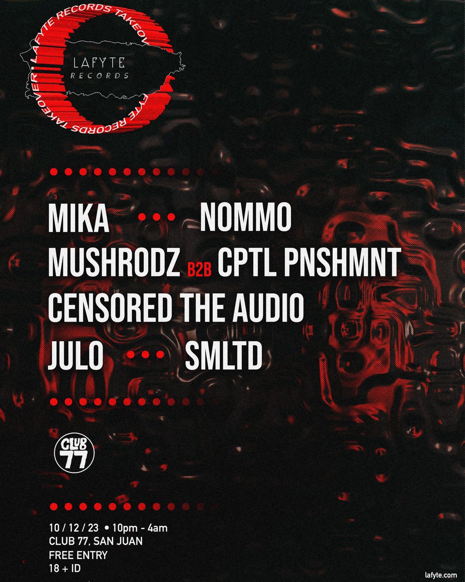 🇵🇷 PR PHASE 1 LINEUP

<a href="/JuLo_Music/">J u L o</a> 
<a href="/SMLTD_dnb/">SMLTD</a> 
<a href="/ctadnb/">CENSORED THE AUDIO</a> 
@Menstruofilia 
<a href="/CPTL_PNSHMNT/">CPTL PNSHMNT</a> 
NOMMO

✨️ <a href="/Club77_PR/">Club 77</a>