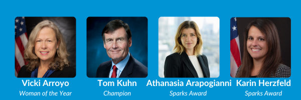 WCEE_DC's tweet photo. Join us Oct 5 for our 2023 Awards Celebration. WOY Vicki Arroyo, Assoc Admin for Policy at @EPA; Champ Tom Kuhn, Pres/CEO of @Edison_Electric; Sparks Awardees Karin Herzfeld, Sr Counsel for Transmis @FERC and Athanasia Arapogianni, Assoc Dir, BRG.  Details https://t.co/aCqmbVxbnz https://t.co/xw1Kw1INq8