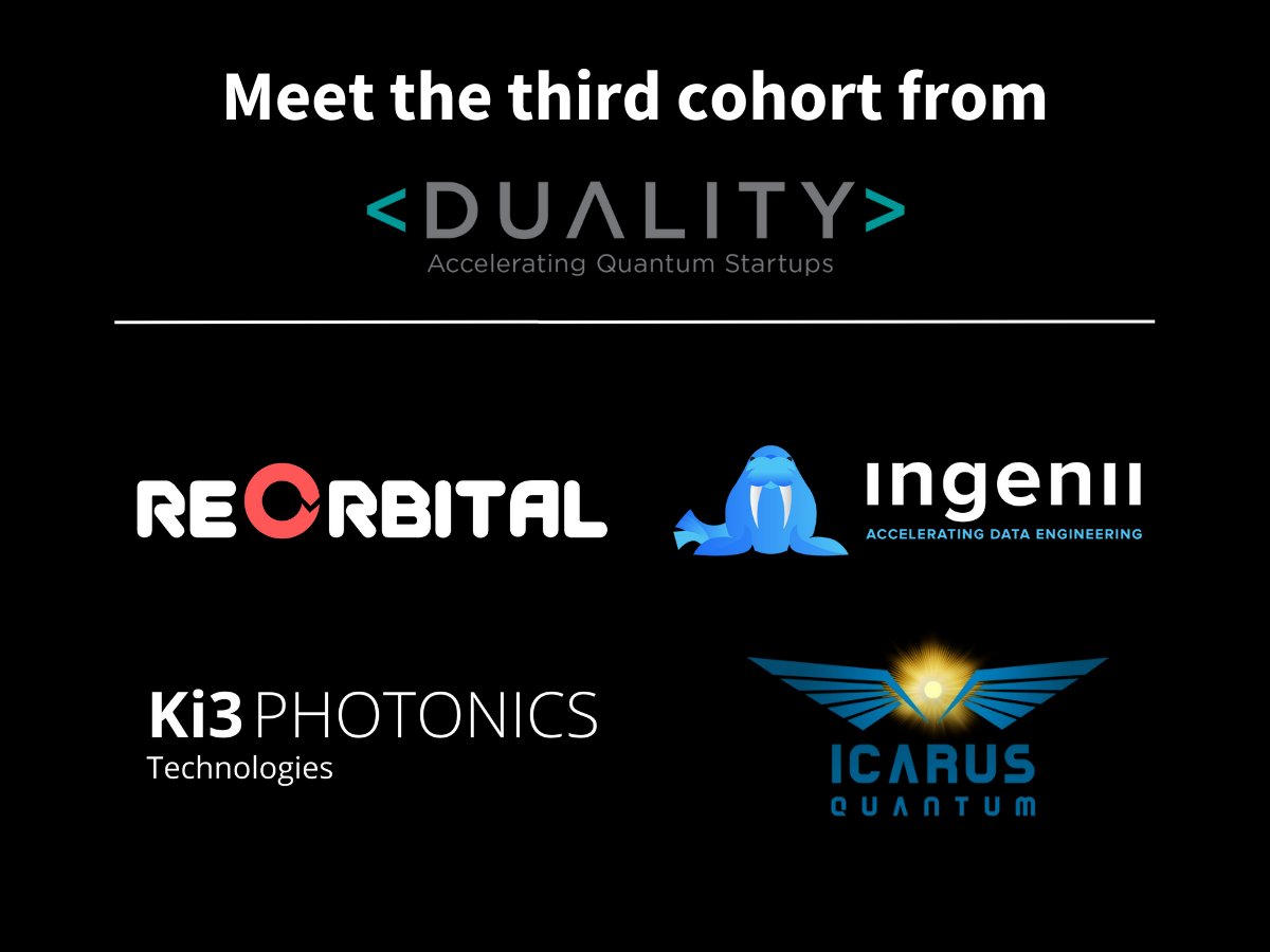 Meet the newest cohort from @DualityQuantum, the nation's first accelerator program exclusively focused on quantum startups.

<a href="/reOrbital/">reORBITAL Inc.</a>— dualityaccelerator.com/2023/09/08/reo…

Ki3 Photonics—dualityaccelerator.com/2023/09/08/ki3…

Ingenii—dualityaccelerator.com/2023/09/08/ing…

Icarus Quantum—dualityaccelerator.com/2023/09/08/ica…