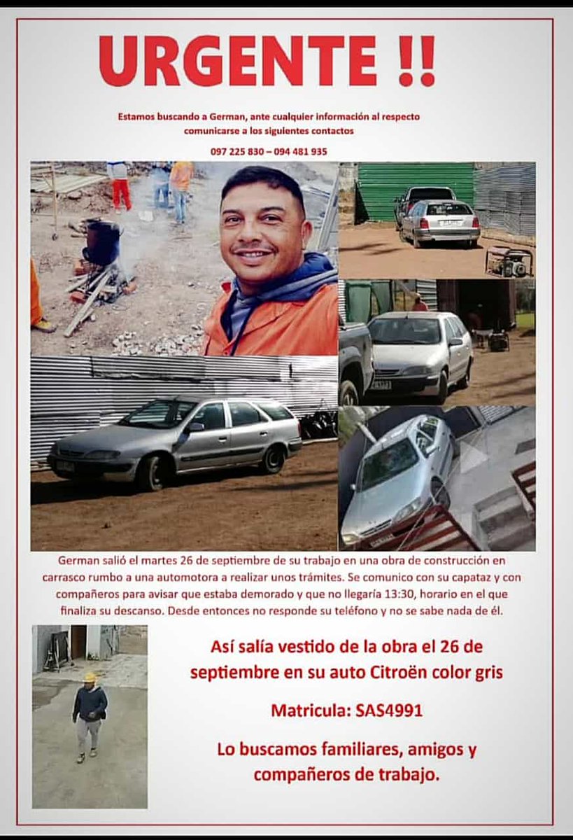 nefridio's tweet photo. Buscamos a Germán. 
Por favor RT 👇🇺🇾 https://t.co/mforBI3FPS