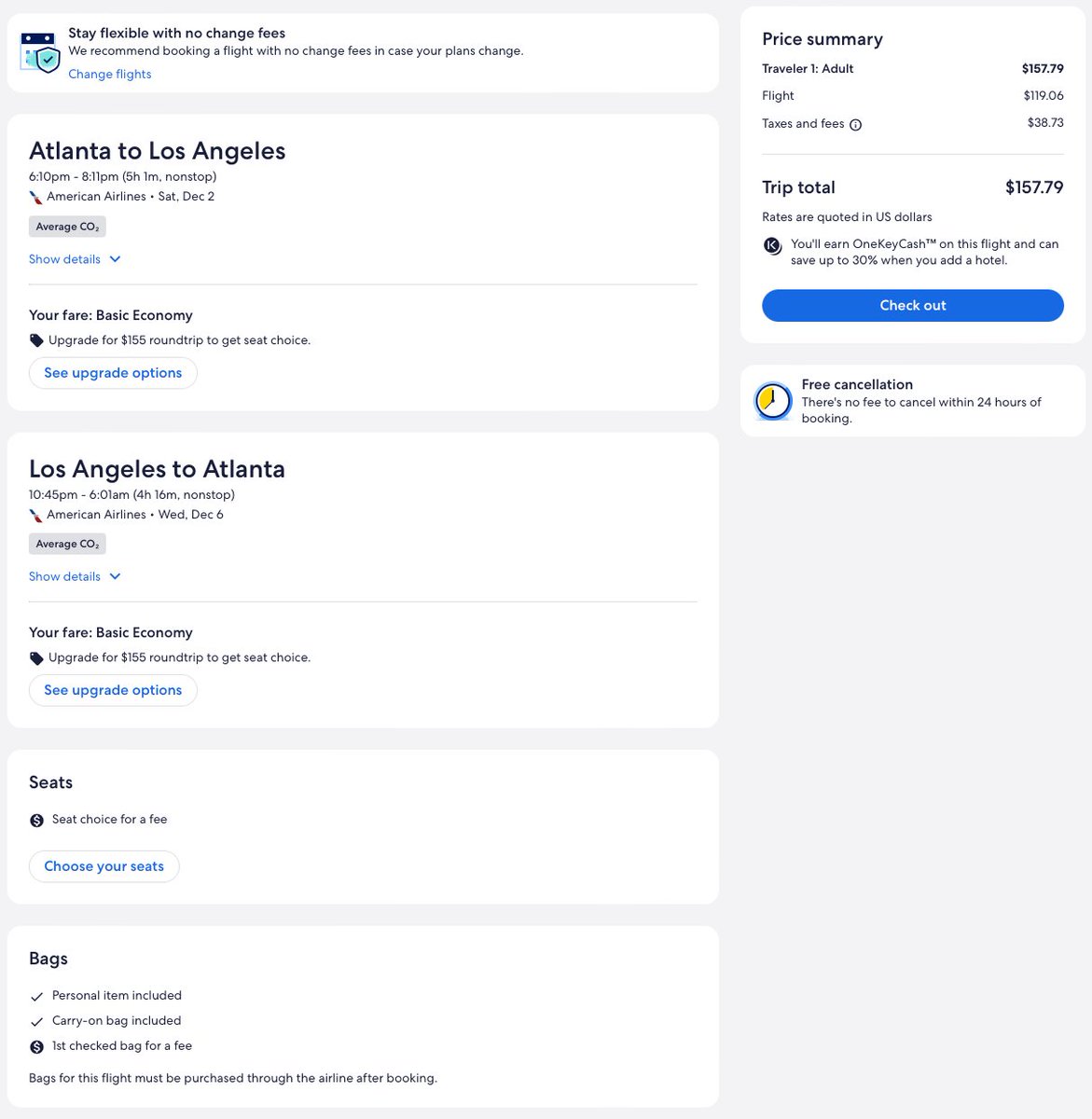 AA nonstop flights between Atlanta and LA for $79 one-way ($158 R/T).
Perfect availability for a few days getaway.
Details.. bit.ly/465Wjyt

Screenshot via Expedia