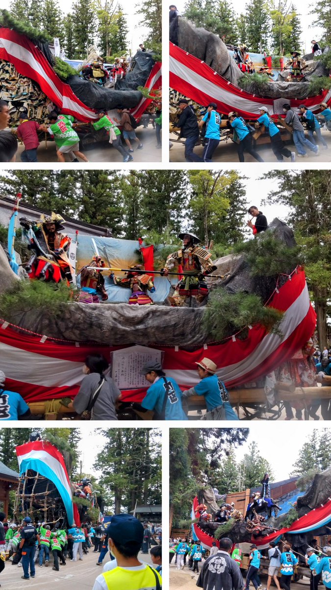 RB88805285's tweet photo. 安曇野市 #穂高神社

#御船祭

毎年9月26日27日に行われます

船型の山車には穂高人��が飾り付けられ27日は町内を曳航して穂高神社に集合奉納され15.30分過ぎには大人船二隻による最大のクライマックスぶつかり合いが本殿前で行われます

縦写真ですのでタップして下さい https://t.co/mZtrLMNynu