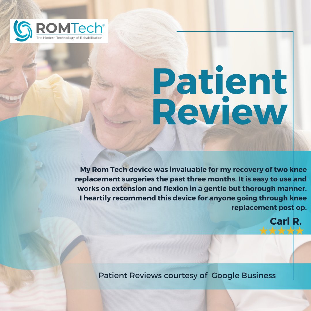 Want to hear more patient reviews like these? 
If you're at ISTA 2023, stop by BOOTH 22 to see how ROMTech is revolutionizing post-op knee and hip replacement rehabilitation with the PortableConnect®.

#ISTA2023 #Arthroplasty #MedTech #Orthopedics