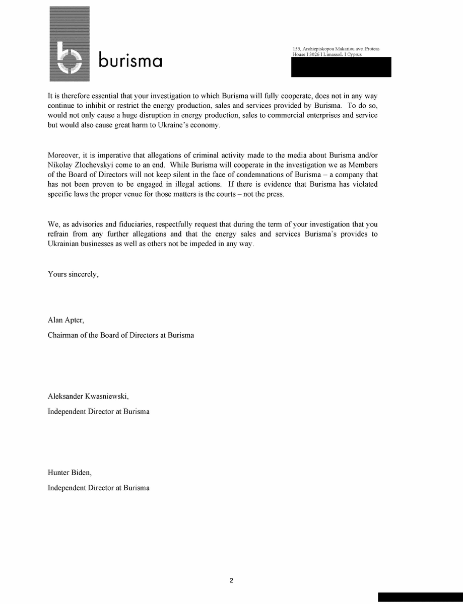 HansMahncke's tweet photo. After Joe Biden fired Shokin, the chief prosecutor of Ukraine who was investigating Hunter's corrupt energy company, Hunter wrote Shokin's successor, demanding that the investigations be shut down.

It was either shut it down or my dad will fire you as well.

Biden should resign. https://t.co/MntlKuQTBP