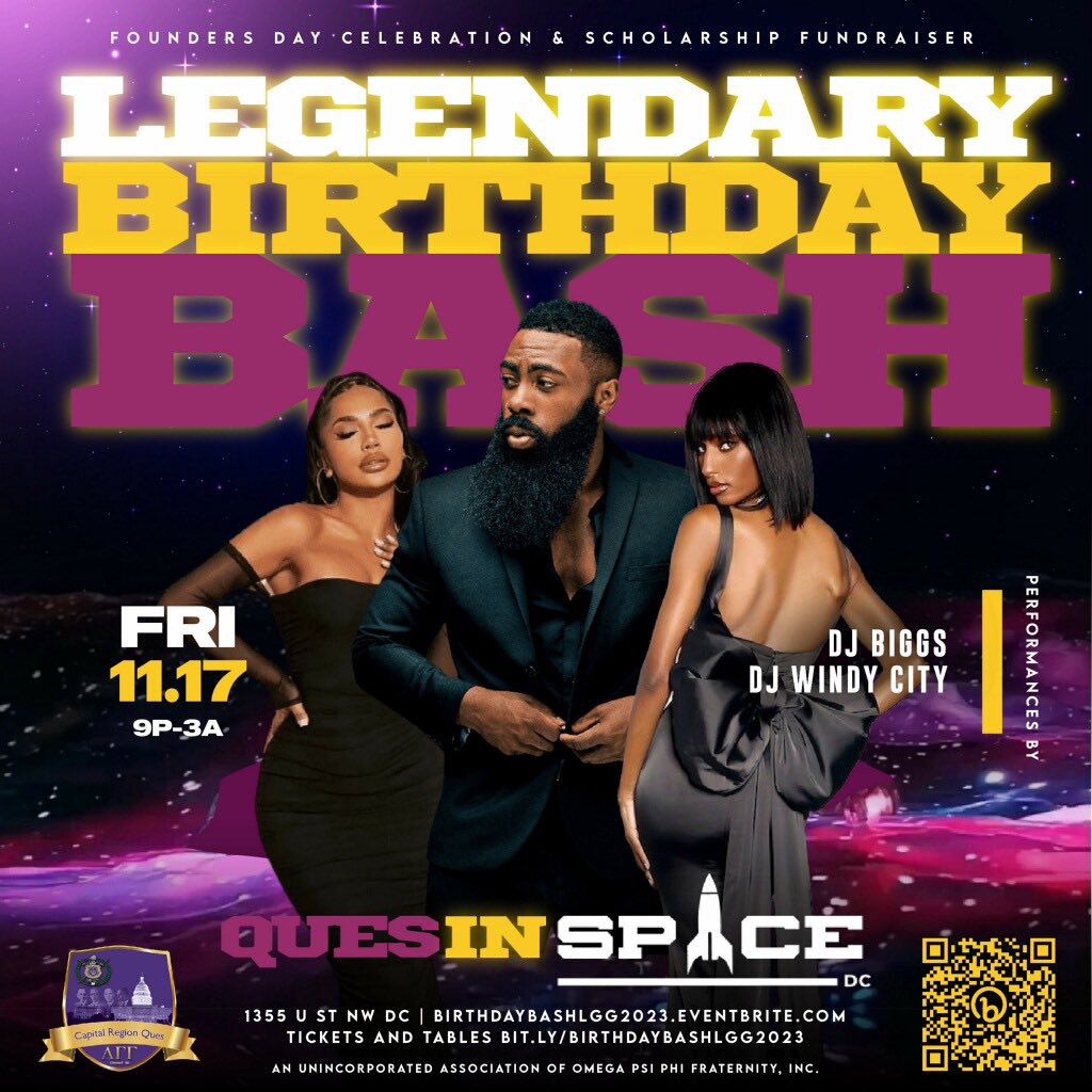 We are back with another banger !!

• Friday Nov.17th, Birthday Bash weekend. 

• Come celebrate Founders Day weekend with the ques. 

• Celebrating 112 years of your favorite Frat. Tickets are now on sale.

🎟️: birthdaybashlgg2023.eventbrite.com