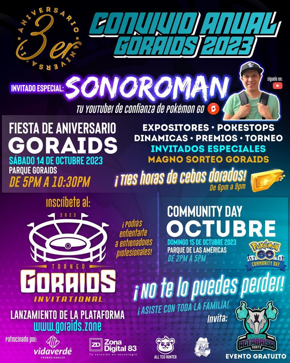 s0noroman's tweet photo. ⭐️ ¡Hola! El próximo mes de octubre estaré en Mérida jugando el Día de la Comunidad de #PokémonGO con mis amigos de GORaids Altabrisa Norte.

⚡️ Habrá muchas actividades y premios, así como un torneo invitacional para celebrar el tercer aniversario de la comunidad. ¡Los espero! https://t.co/SL6xlgkseb