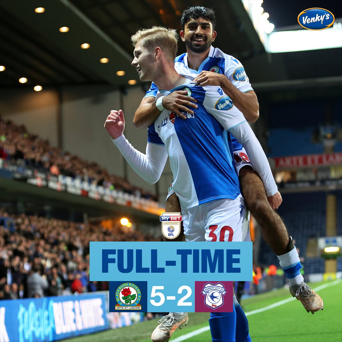 Rovers's tweet image. ⏱️ Full-time: 🌹 #Rovers 5-2 #CardiffCity 🏴󠁧󠁢󠁷󠁬󠁳󠁿

A five-star performance sees us safely through to the last 16!

#ROVvCAR 🔵⚪