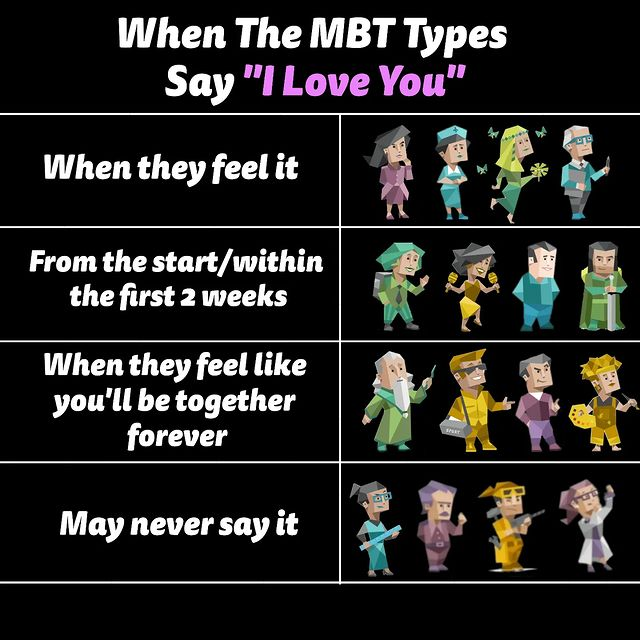 MBTI_MK's tweet photo. When The MBT Types Say "I Love You" 🥰

Welcome to leave your comments in the comments section.🌈 

#MBTI #mbtimemes #mbtifanart #MBTI테스트 #MBTI診断 #16Personalities #INTJ #ENTP #ENTJ #ESFJ #ISTJ #ESTJ #ISFJ #ENFP #INFP #ENFJ #INFJ #ISFP #ESFP #ESTP #ISTP https://t.co/NgKQ2pDPSg