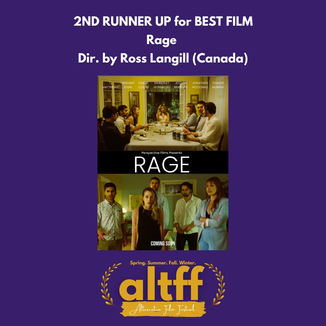 AltFilmFest's tweet photo. 2nd RUNNER UP for BEST FILM: Rage - Dir. by Ross Langill (Canada)
#alternativefilmfestival #altff #fall2023
•
•
•
•
•#filmfestival #filmawards #filmcommunity #filmmakers #filmfreeway #filmfestivals #torontofilms #torontofestivals #filmmaking #filmmakerslife #filmjury #imdb https://t.co/dhgjAn9Nim