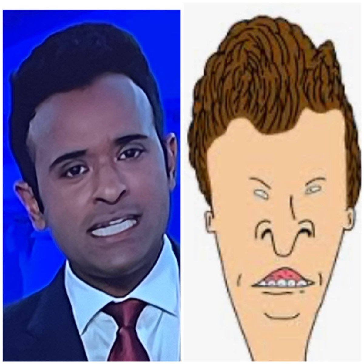 Vivek coming in strong with the Butthead hair cut, #RepublicanDebate #GOPDebate #VivekRamaswamy #bevisandbutthead