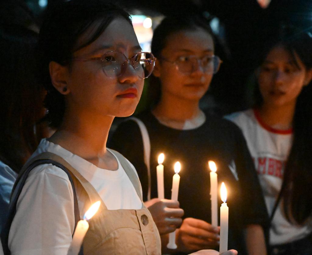 Members of Manipur Students Association, Chandigarh, and Manipur Diaspora Association take part in a silent candlelight vigil at Panjab University on Wednesday to remember Hijam Linthoingambi and Phijam Hemanjit, the two students who were allegedly murdered.