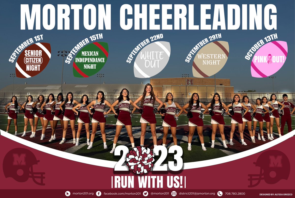 We had a tie for our official cheerleading schedule. Excellent design by 2 extraordinary students Josh Mika &amp; Alyssa Orozco! Come out and support our Mustangs! #mortonpride