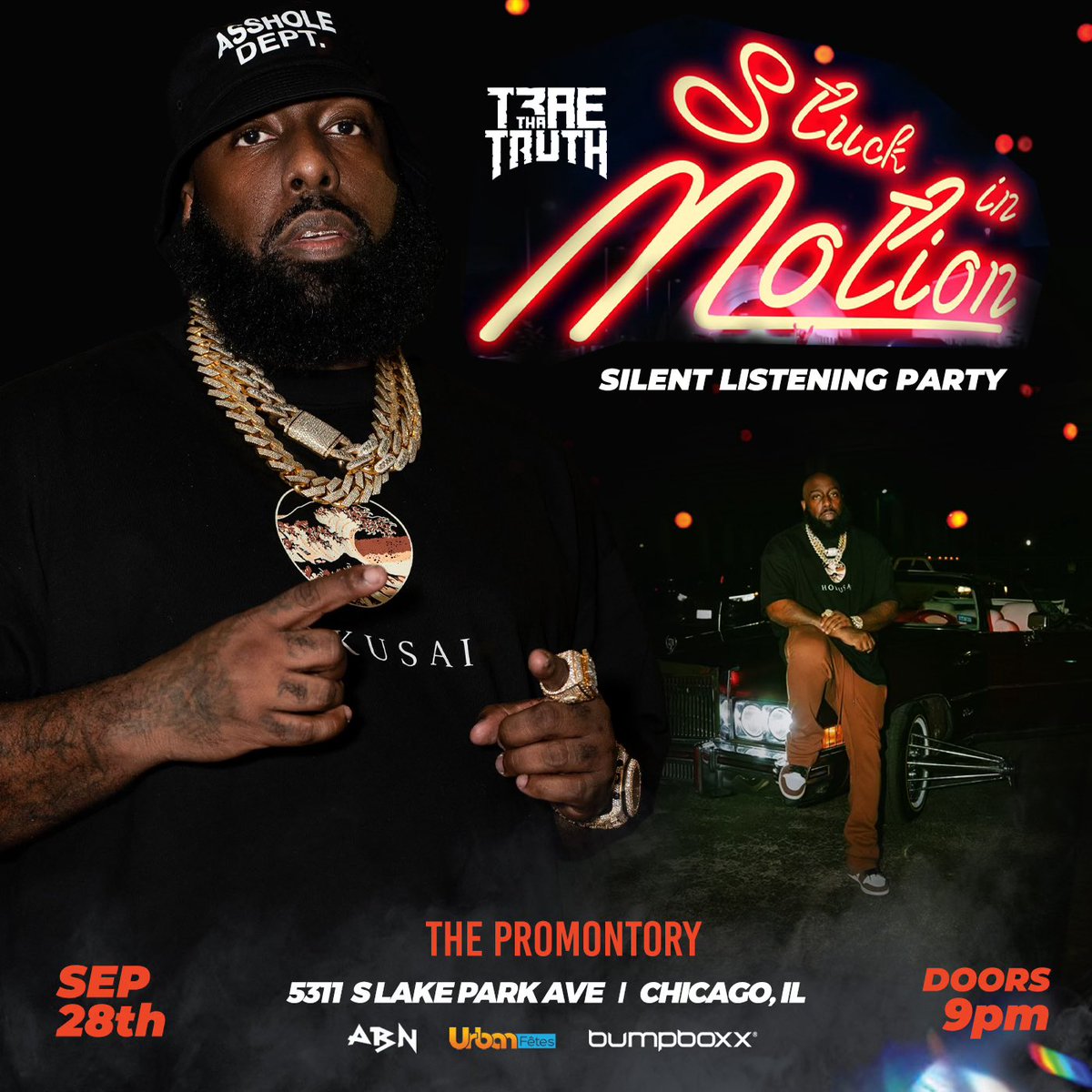 UrbanFetes's tweet photo. Chicago 📍 We kicking off hip-hop icon, @traeabn “Stuck In Motion” Silent Tour tomorrow at @promontorychicago. Hosted by @urbanfetes. Entry is FREE with RSVP.  Link in bio. 
Artists, Producers, Bloggers &amp; Media. Tap in and let’s work 💯 https://t.co/pZqG163i2g