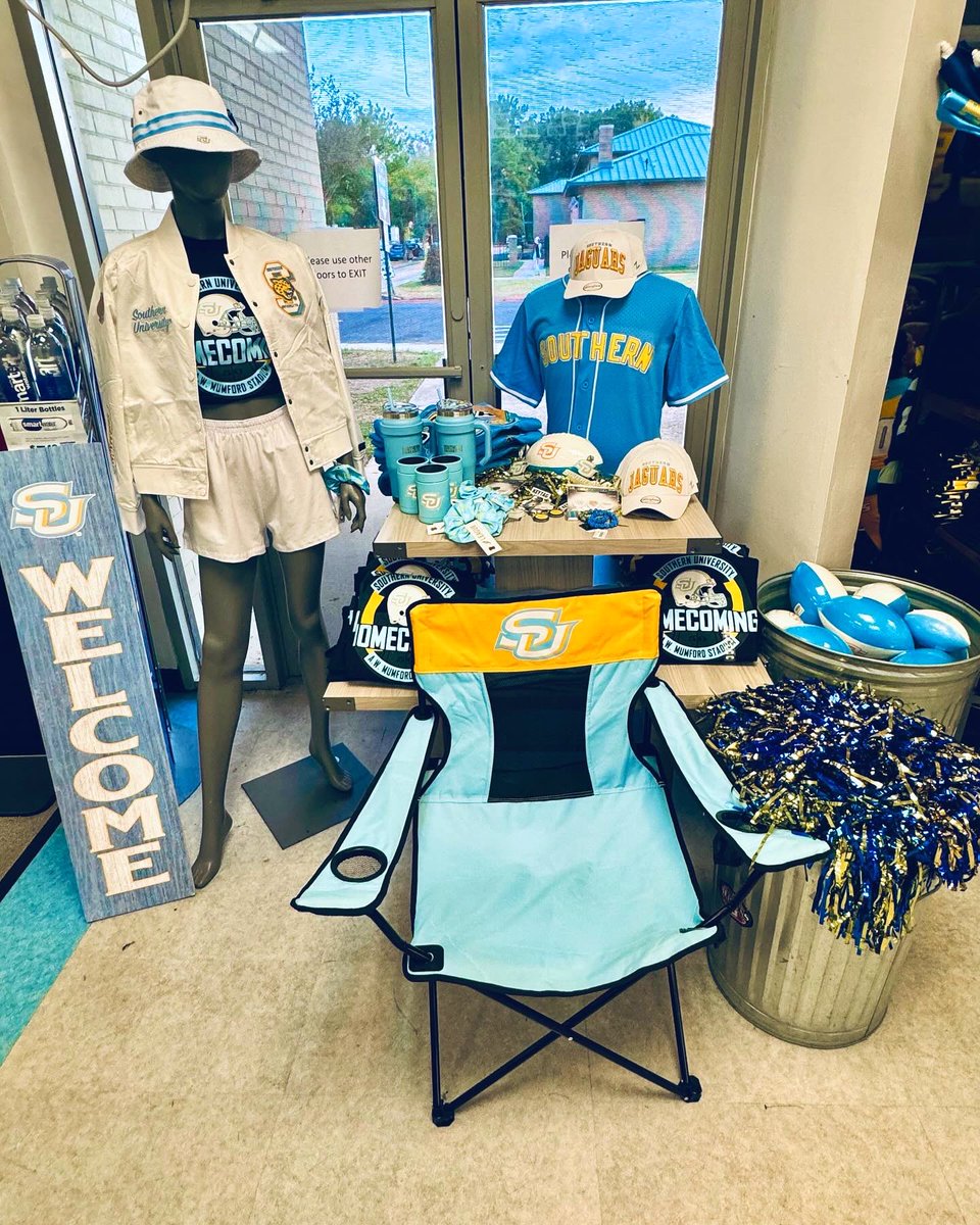 🔵 Wave of Columbia Blue hits Southern University! 🌊Hey #SouthernU family - students, faculty, alumni, staff &amp; parents alike! Dive into our NEW Homecoming Merch now at the Campus Bookstore. Rock that Jaguar pride with the game’s iconic color! 🎓🏈💙💛
#SouthernUniversity
