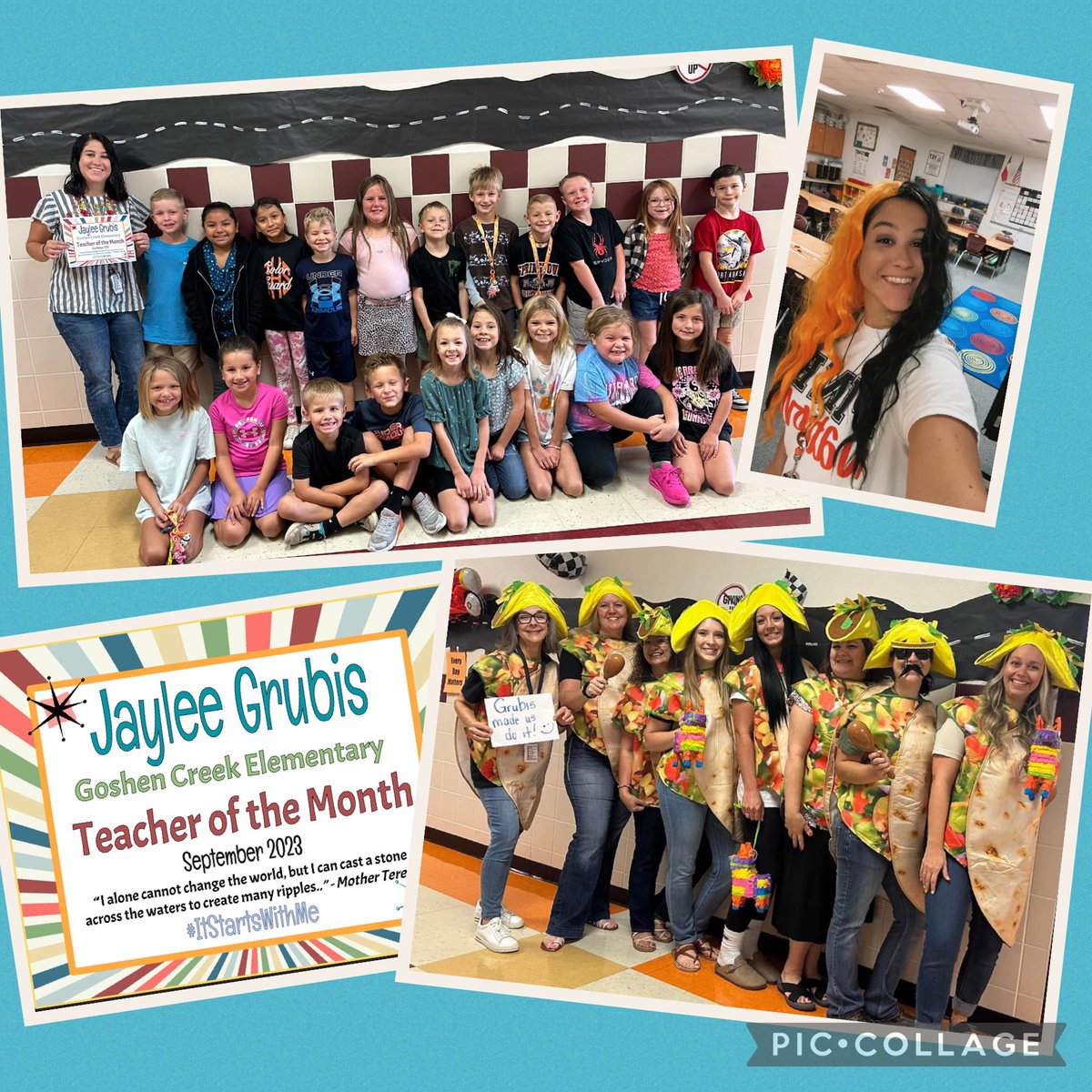 Jaylee Grubis is our September Teacher of the Month🎉 She participates in EVERY way, giving 100% to everything Goshen- team &amp; kids! Her enthusiasm for teaching and life in general is contagious to those around her. We are blessed to have her at GCES🧡 #GCESdifferencemakers