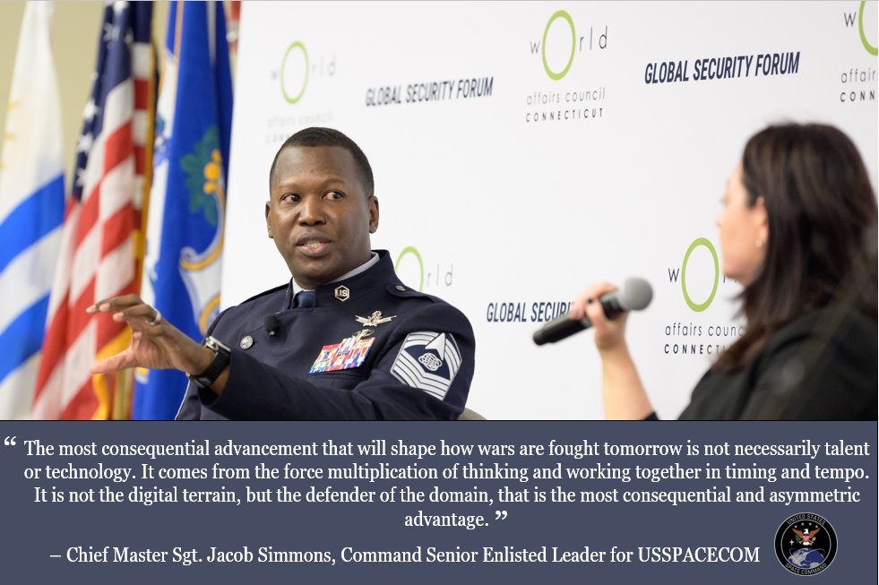 <a href="/SpaceForceDoD/">United States Space Force</a> Chief Master Sgt. Jacob Simmons, #USSPACECOM command senior enlisted leader, underscored the criticality of the “The New Space Era” at the Global Security Forum 2023.