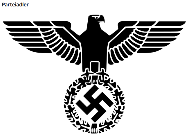 Ippus21's tweet photo. @pahanse @_buttrat @UFWPresident And the black symbol is not *very* different, either. The Nazi eagle was stylized in a VERY similar way. https://t.co/wORGzxiTlC