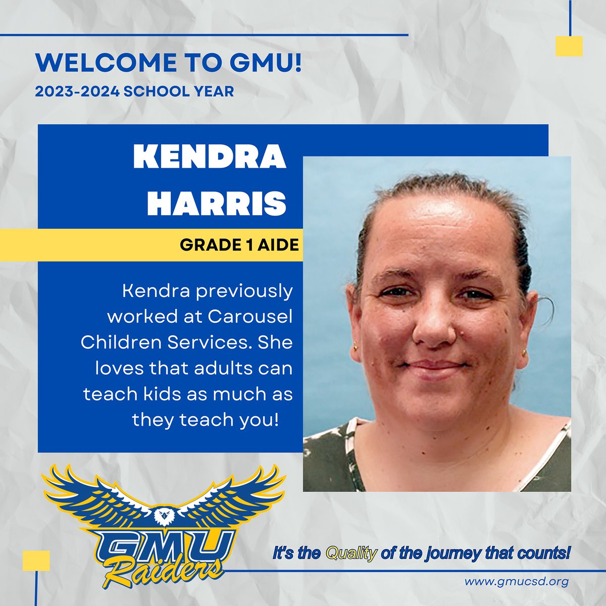 GMUCentral's tweet photo. WELCOME TO GMU!
Please join us in welcoming the newest members of our faculty and staff to the #GMUFamily!
Visit our Facebook page to find out more about aides Kaitlyn Fuller and Kendra Harris, and to see more new faces at GMU!
#GMUnity #QualityOfTheJourney https://t.co/jvti5MIsxD