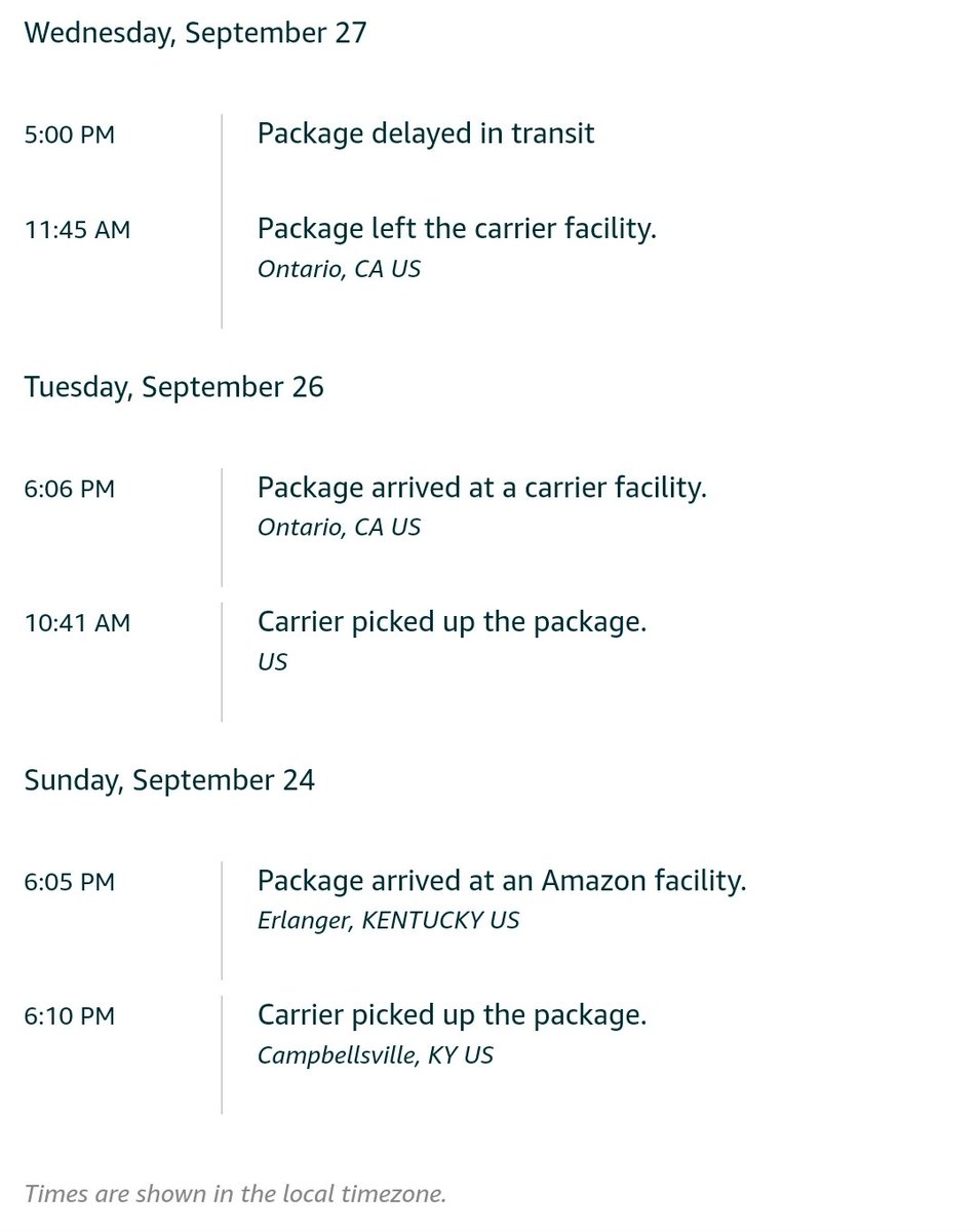 OrangeCouch's tweet photo. Ordered Friday. Promised for Tuesday. Sunday got an email saying it'd be early and arrive Monday. Today is Wednesday @AmazonHelp Just got email saying it would be here Thursday by 5. Kinda depends on where it goes next I guess... https://t.co/f4QClth1Nb