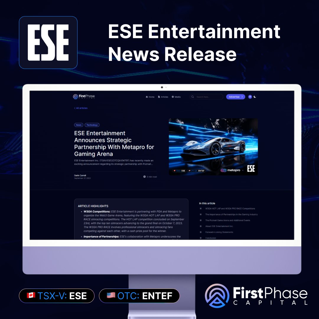 Exciting News!

🎮 ESE teams up with Metapro to bring you the Web3 Game Arena - home to thrilling simracing competitions! 🏁

This partnership shows the power of collaboration in gaming. Get ready for the Poznań Game Arena on Oct 6-8!

Read the scoop: firstphasecapital.com/articles/ese-e…