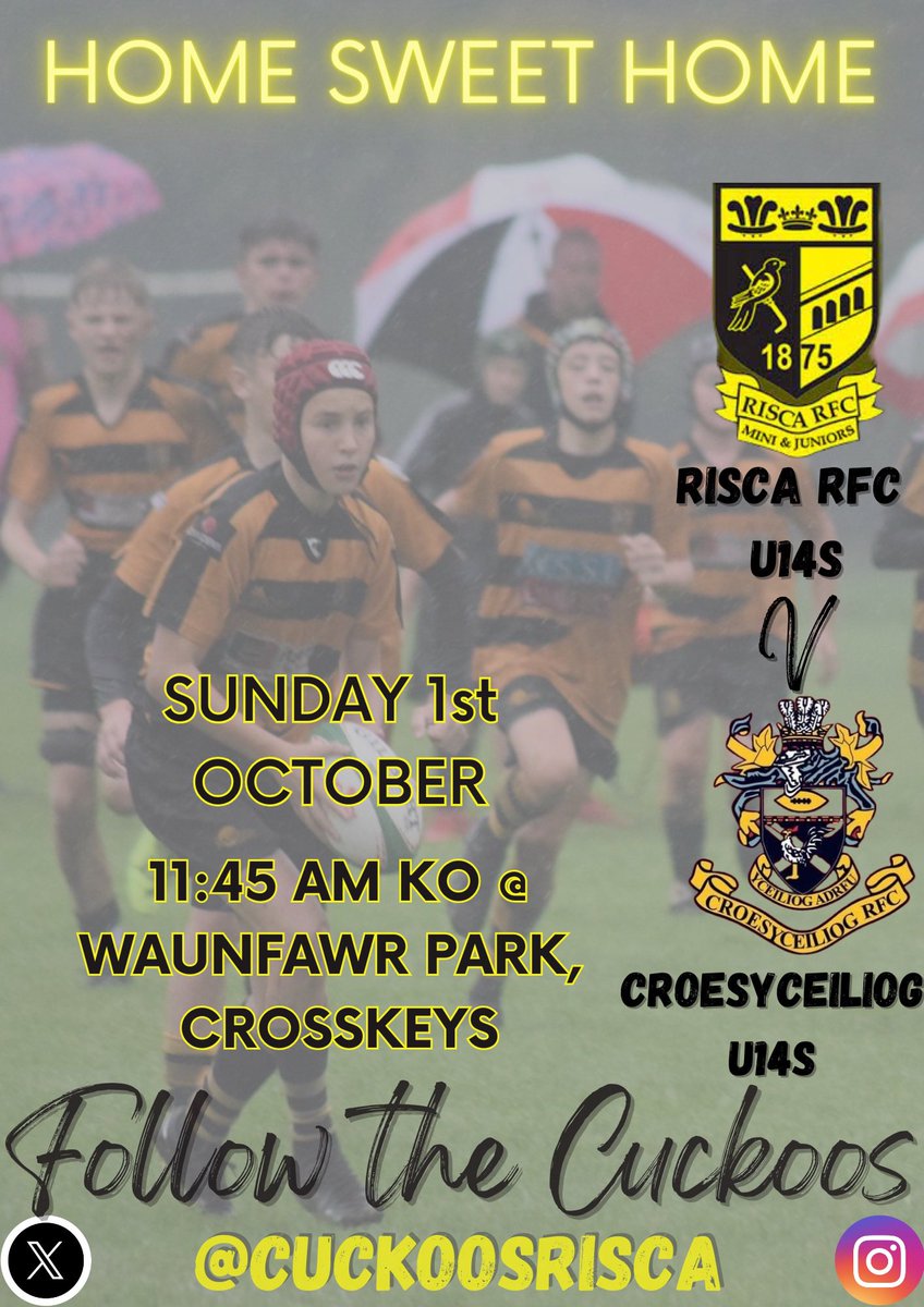 Risca rfc u15s (@cuckoosrisca) on Twitter photo A home game this weekend as we welcome @CroesyU14s to Waunfawr park. First game against each other and Iβm sure it will be a cracker! Get down and support the Cuckooβs <a href="/RCCS_Rugby/">RCCS Rugby π</a> <a href="/newbridgepe/">Newbridge PE Dept</a> <a href="/RiscaRFCMandJs/">Risca RFC Mini and Juniors</a> <a href="/IslwynHighSport/">Islwyn High Sport</a> A home game this weekend as we welcome @CroesyU14s to Waunfawr park. First game against each other and Iβm sure it will be a cracker! Get down and support the Cuckooβs <a href="/RCCS_Rugby/">RCCS Rugby π</a> <a href="/newbridgepe/">Newbridge PE Dept</a> <a href="/RiscaRFCMandJs/">Risca RFC Mini and Juniors</a> <a href="/IslwynHighSport/">Islwyn High Sport</a>