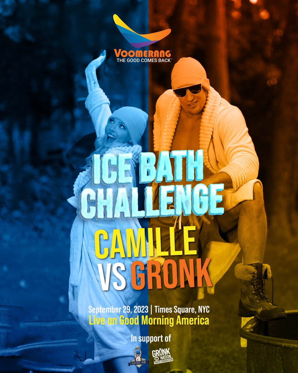 voomerangcom's tweet photo. Friday morning on @GMA! 🧊
@RobGronkowski &amp; @camillekostek go head-to-head for an ICE BATH CHALLENGE to benefit their Voomerang featured charities. Make sure to tune in!

https://t.co/fUf8oUwSAz https://t.co/rJr3oSu7ys