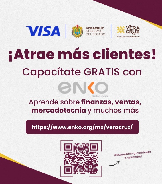 SEDECOPVer's tweet photo. ¡Fortalece tu negocio!📈

🤝A través de la colaboración entre Gobierno del Estado con VISA-ENKO, accede a distintos programas de capacitación en línea con los que podrás atraer más clientes. 👩‍💻👨‍💻

📲¡Aprovecha esta oportunidad! inscríbete en https://t.co/WVibQcyYIK https://t.co/HSV6NjSN3C