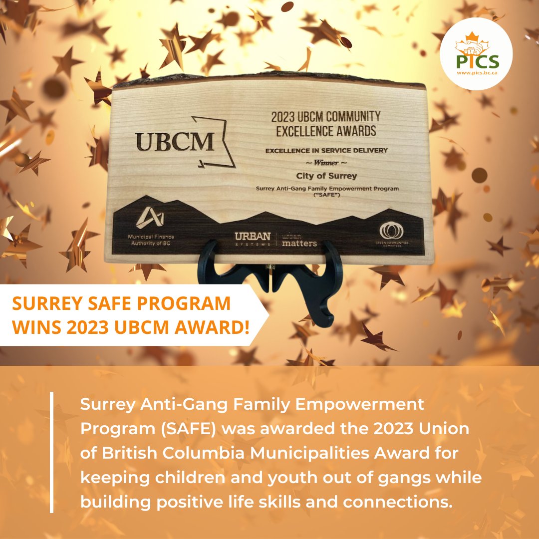 PICSSociety's tweet image. 🎉 We are pleased to announce that the Surrey Anti-Gang Family Empowerment Program was awarded the 2023 UBCM Award. 🏆 

SAFE Keeps children and youth out of gangs, build positive life skills and connections with family, school, and community. 🌟

 #UBCMAward #SAFEProgram
