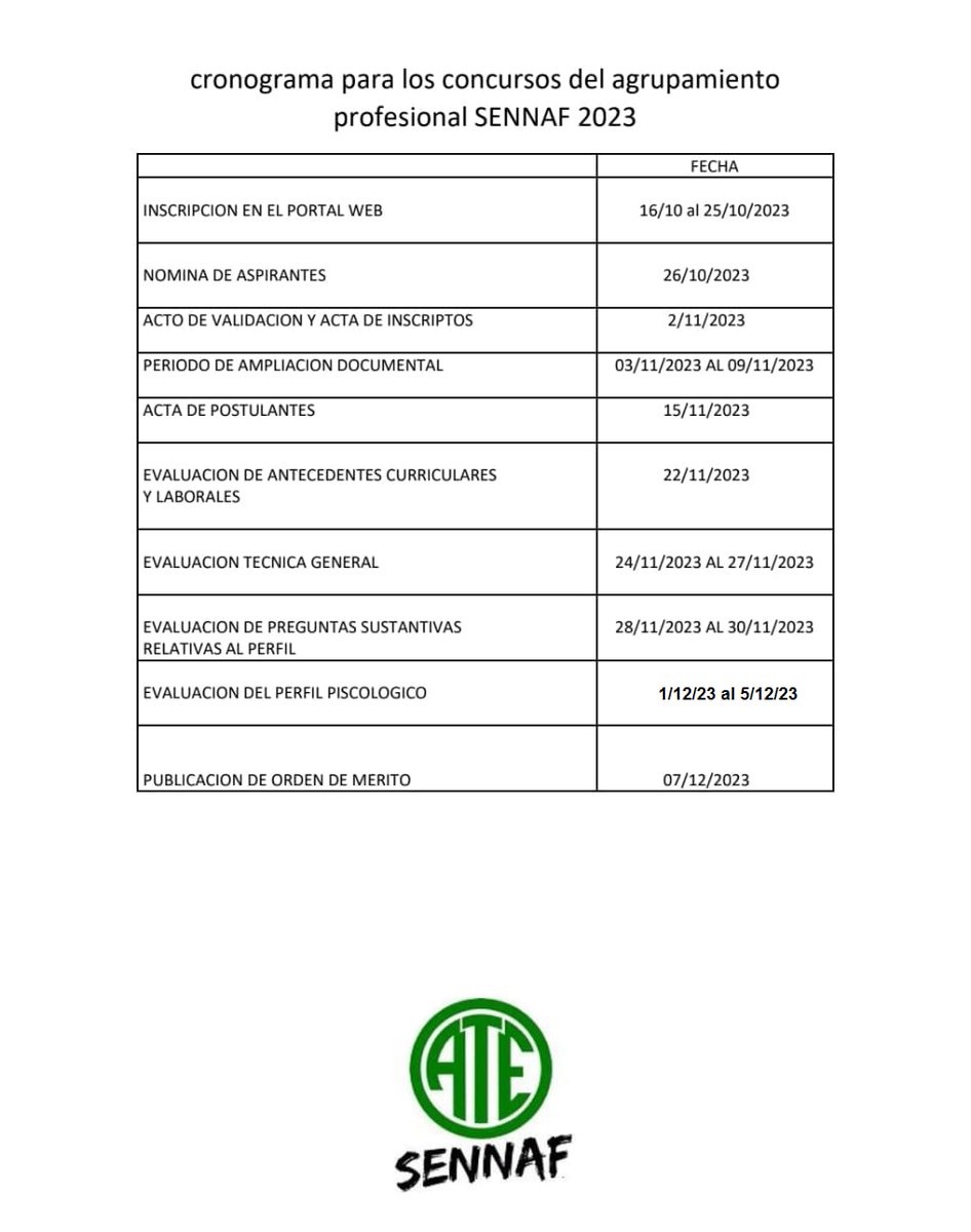 AteSennaf's tweet photo. Siendo que el mismo dará comienzo con la Inscripción el día 16 de Octubre y finalizando con la publicación del orden de mérito el 7 de diciembre del corriente año. https://t.co/Id9PTRUMaZ