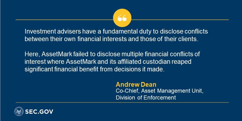 “AssetMark failed to disclose multiple financial conflicts of interest where AssetMark and its affiliated custodian reaped significant financial benefit from decisions it made.” ow.ly/rY8f50PPWlt