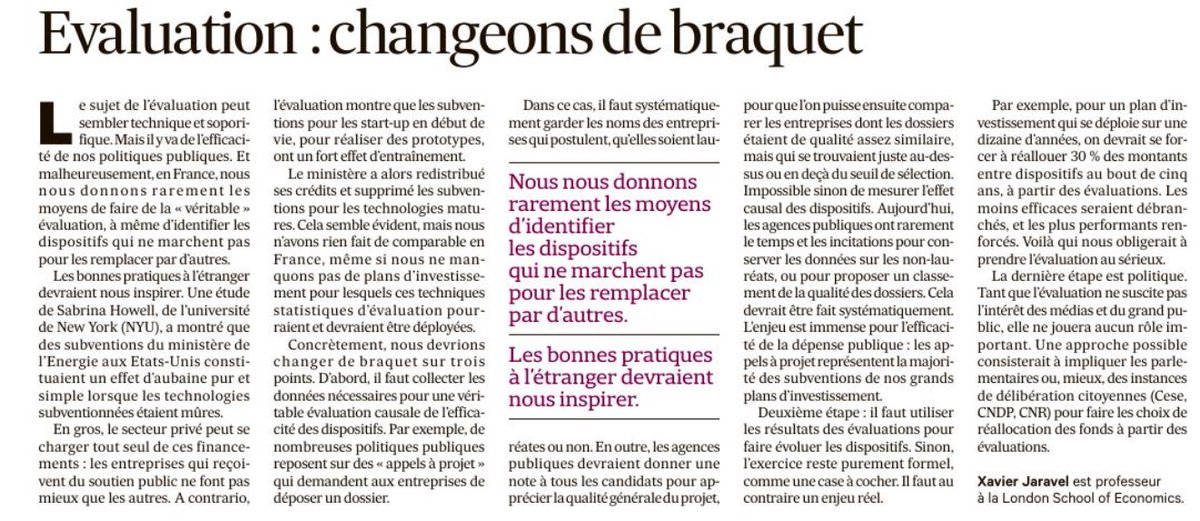 XJaravel's tweet photo. Pourquoi faut-il changer de braquet pour l'évaluation des politiques publiques, et comment faire ? Eléments de réponse dans ma chronique pour @LesEchos 👇👇👇👇👇 https://t.co/Nm6qPt9aYM