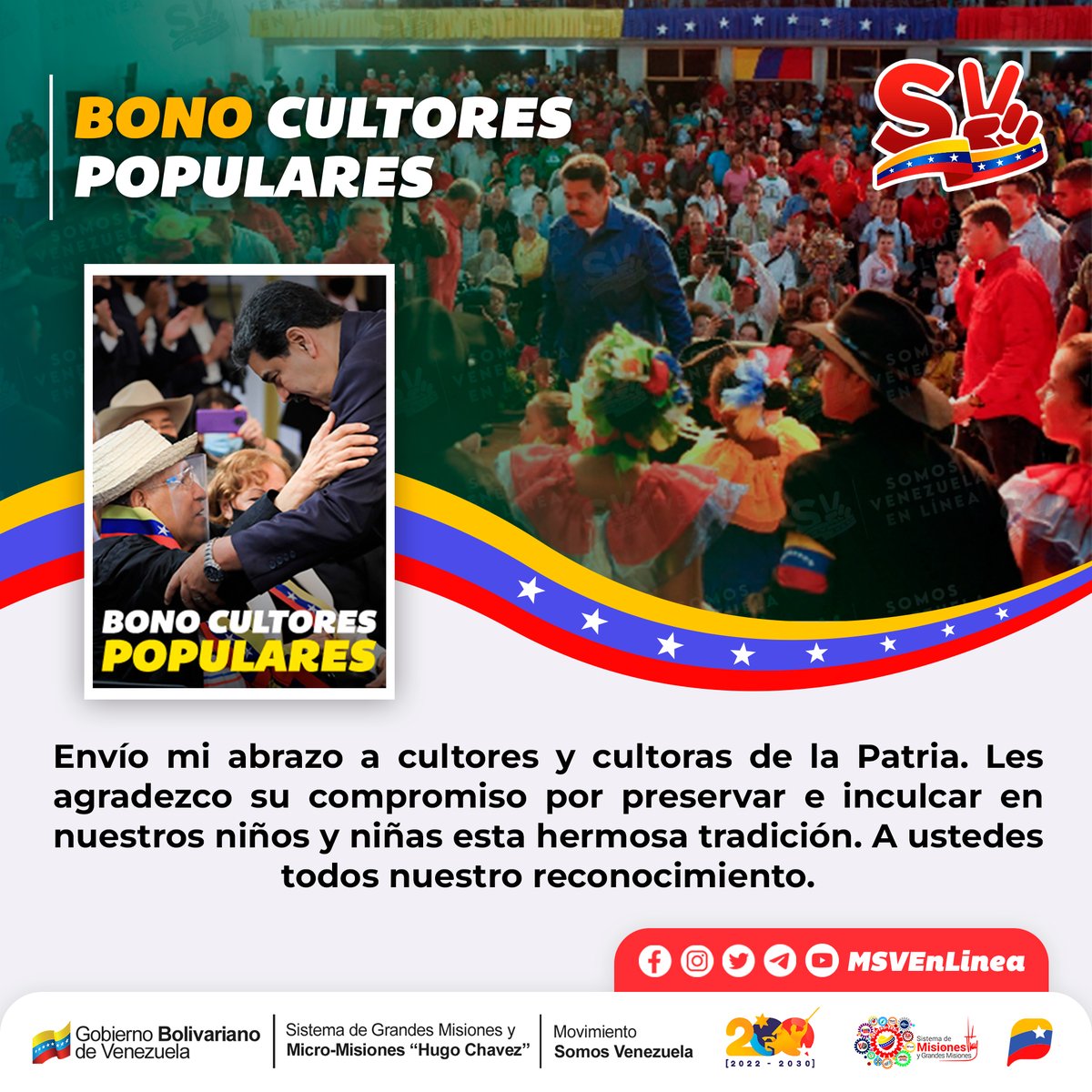 ⭐#MásTemprano || Inicio la entrega del Bono Cultores Populares (Septiembre 2023) enviado por nuestro Pdte. <a href="/NicolasMaduro/">Nicolás Maduro</a> a través del Sistema <a href="/CarnetDLaPatria/">Carnet de la patria</a>.

<a href="/MSVEnLinea/">Somos Venezuela | MSVEnLinea</a> <a href="/MSVSocial/">MSV Protección social</a> #27Sep #ElEsequiboNoEsColonia
