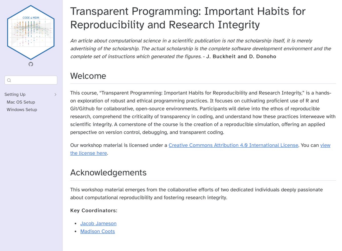 Jacob Jameson 📊 (@jacobcjameson) on Twitter photo Looking for a short course for the <a href="/socmdm/">Society for Medical Decision Making (SMDM)</a> 45th Annual North American Meeting?
<a href="/madisoncoots/">Madison Coots</a> and I's course (affectionately nicknamed Code4MDM) will help you not only ensure your work is reproducible, but also increase the efficiency of your workflow.
smdm.org/hub/page/in-pe… Looking for a short course for the <a href="/socmdm/">Society for Medical Decision Making (SMDM)</a> 45th Annual North American Meeting?
<a href="/madisoncoots/">Madison Coots</a> and I's course (affectionately nicknamed Code4MDM) will help you not only ensure your work is reproducible, but also increase the efficiency of your workflow.
smdm.org/hub/page/in-pe…