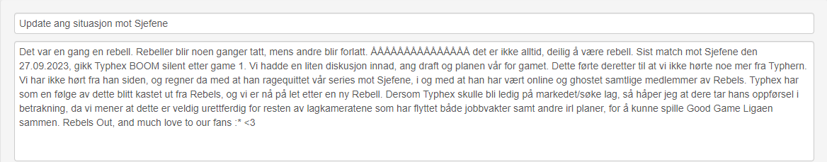 RebelskSymfoni's tweet photo. Liten update på situasjonen som skjedde mot Sjefene. https://t.co/oRDInVKK6f