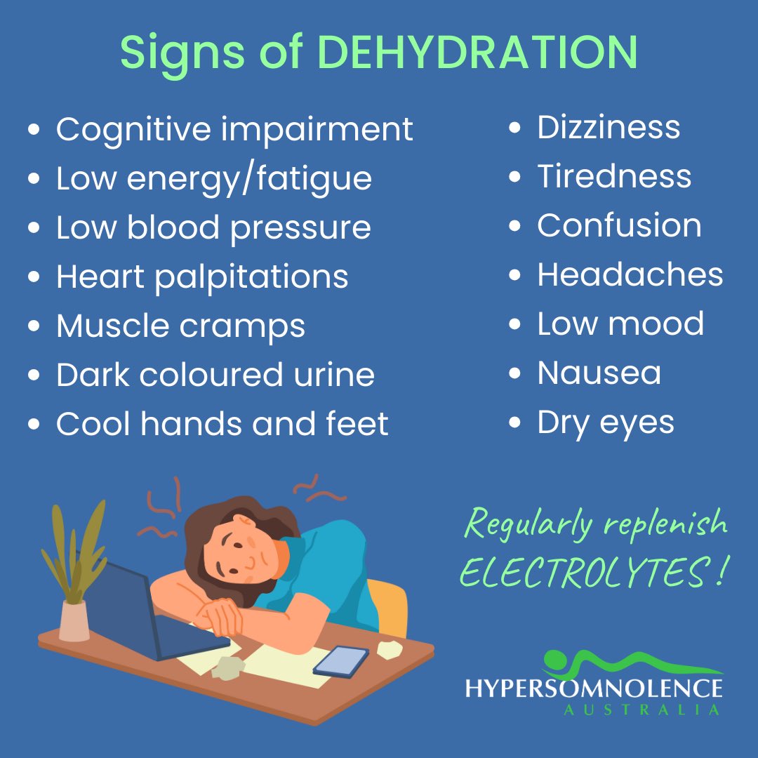 People with Narcolepsy and Idiopathic Hypersomnia are particularly susceptible to dehydration and therefore electrolyte imbalances. Learn more: hypersomnolenceaustralia.org.au/single-post/li… #LivingwithIH #Livingwithnarcolepsy