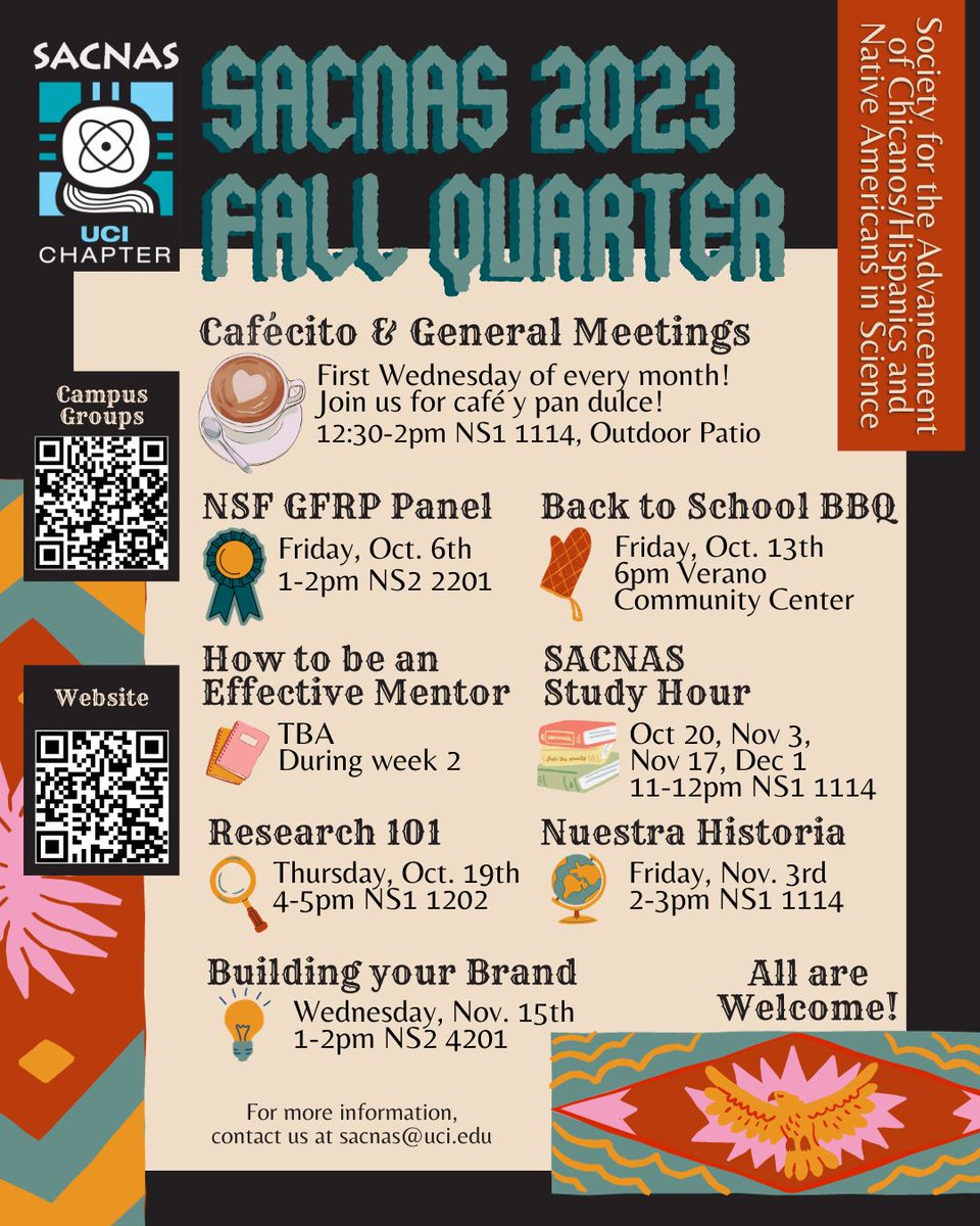 Hello everyone! We are looking forward to the fall quarter - see flyer for all the upcoming events and activities! We hope to see you there!